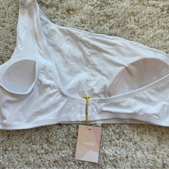 Andie Swim The Last Splash Wynwood To One Shoulder White Ribbed Top Gold - Picture 7 of 13